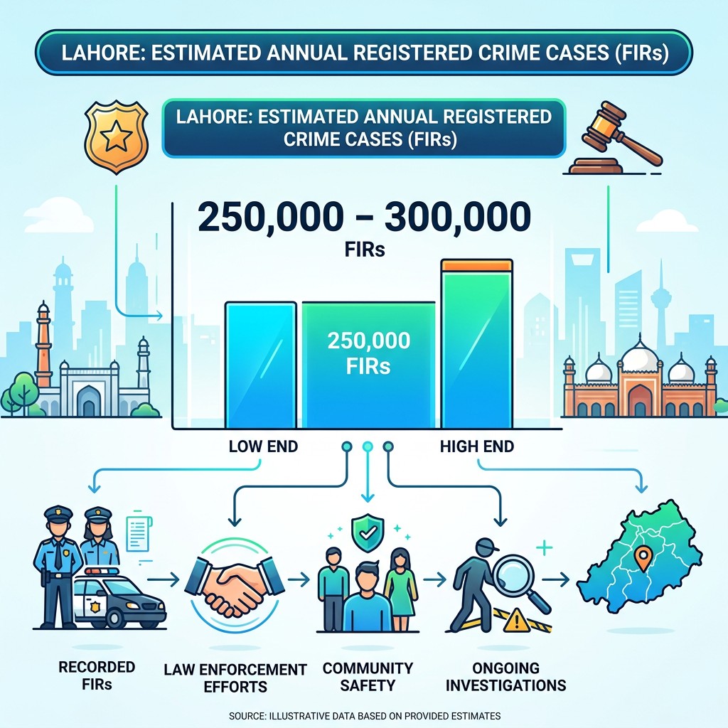 Annually Registered Crime Cases in Lahore Division — 250,000–300,000 FIRs annually reported