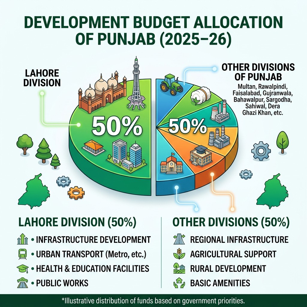Development Budget Allocation of Punjab (2025–26) — 50% of Punjab Budget share directed to Lahore Division